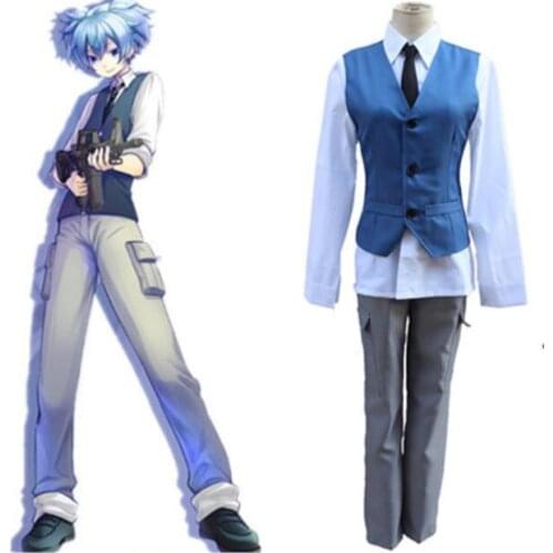 Free shipping Assassination Classroom Anime Cosplay Shiota Nagisa Cartoon Cos Halloween Cosplay Costume vest+shirt+pants+tie