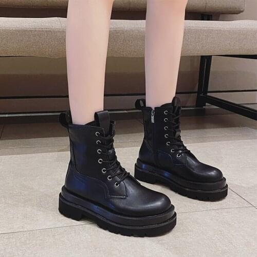 Ankle Boots women Short Boots platform shoes Ladies Autumn fashion Casual zipper Thick bottom Round toe boots