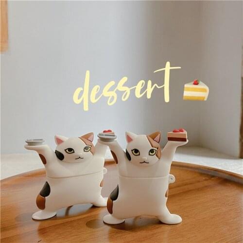 Cute cartoon funny cat 3d case for airpods 1 2 pro kawaii animal soft silicone wireless bluetooth headset protection cover