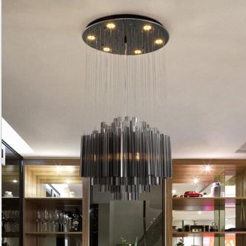 Black post-modern crystal chandelier restaurant light round light luxury led crystal lamp bedroom study lighting LED lighting