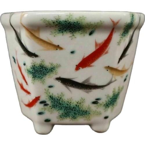 Chinese old porcelain Pastel fish fun pattern flower pot