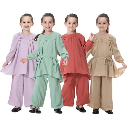 Dubai Arabic Muslim Girl Abaya Child Kid Dress Sets Pants Islamic Highly Elastic Large Baby Gowns Burka Arab Tops and Pants Set