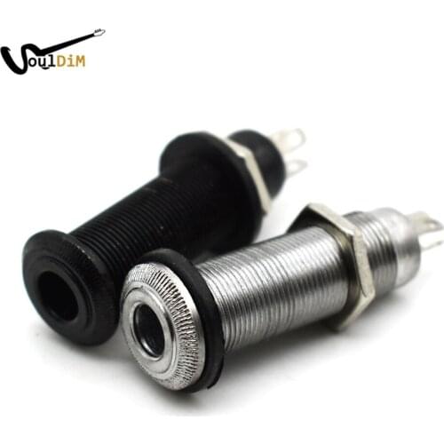 Brass 3 Prongs Electric Guitar Bass Input/Output Mono Activel Long Threaded Jack Socket Black/Chrome