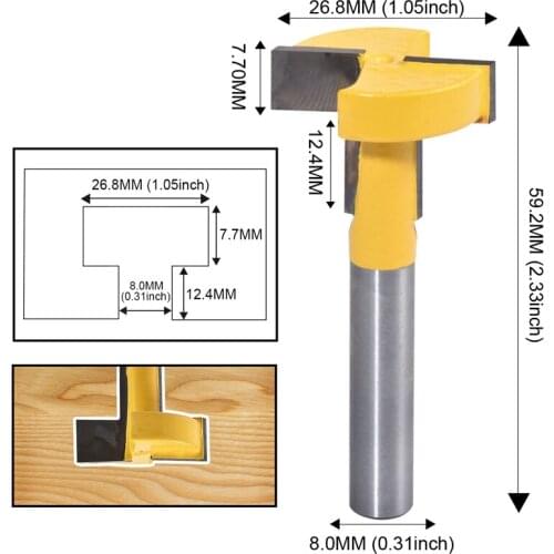 HOEN 1/2 " Shank T-Slot Cutter Router Bit "T" Type Slotting Milling Cutter T-Track Jointing Milling Cutters Tools for Woodwork
