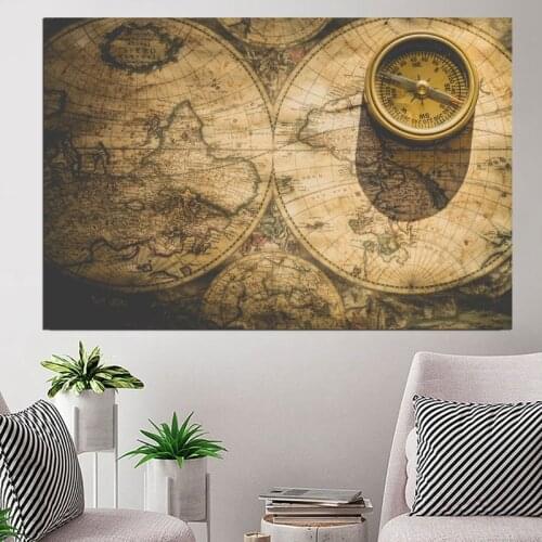 ART Canvas Painting Old World Map For Home Wall Art Picture for Living Room Posters and Prints Home Decoration framed