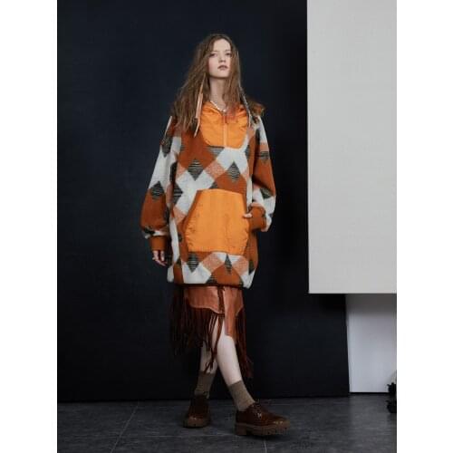 IRINACH467 Fall Winter 2021 Collection Original Design Oversize Hooded Plaid Wool Dress Women