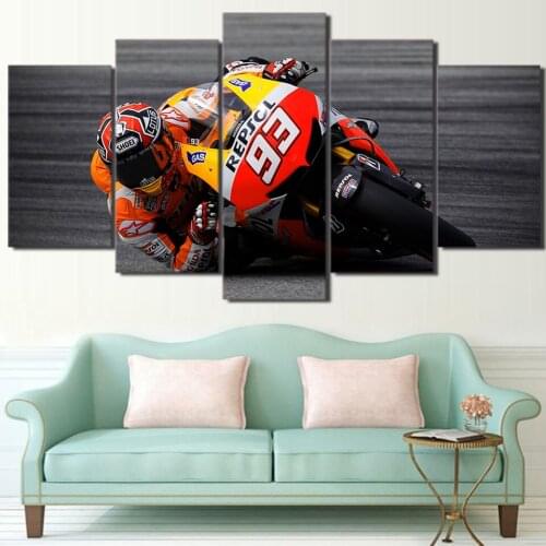 Canvas Painting Printed Modular 5 Pieces Sports Motorcycle Racing Poster Wall Art HD Pictures Home Decor For Bedroom Framework