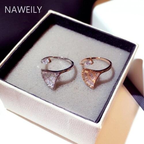 New Fashion CZ Zircon Geometric Finger Ring Women Gold Silver Color Adjustable Super Flash Rhinestones Wild Open Rings