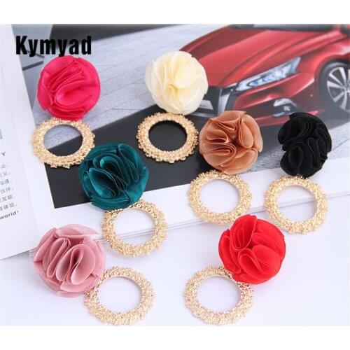 Kymyad Fashion Gold Color Flower Stud Earrings For Women Round Pendant Metal Statement Earrings Small Brincos OL Lady Earring