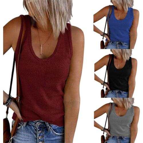 Spring Summer Ladies Sexy Tank Tops U-neck Sleeveless Ribbed Knitted Casual Camisole T-shirt Top Women Clothes 5XL Streetwear