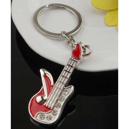 Mini bass-Guitar Keychain Music-Violin Keyring Musical-Note key chains Teacher enamel-Rhinestone-Crystal key-ring Gift