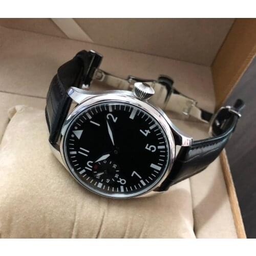 Butterfly buckle 44mm GEERVO black dial Asian 6497 17 jewels Mechanicalmovement mens watch luminous Pilot watches gr356-g8