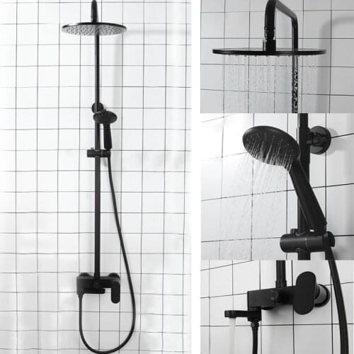 Matt Black Brass Bathroom Rainfall Shower Faucet Single Handle Shower Set Faucet Wall Mount Rainfall Shower Mixer Tap