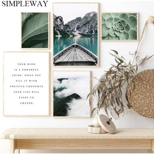 Nordic Wall Art Painting Boat Mountain Leaf Nature Landscape Poster Canvas Print Scandinavian Style Picture Modern Home Decor