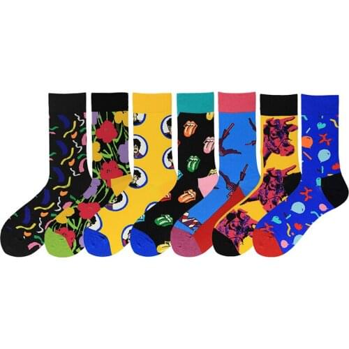 Men Socks Personal Design Art Funny Happy Socks Printed Abstract Images Flower Breathable 100% Cotton Socks Muticolor One Size