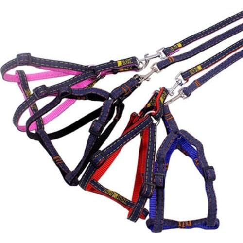 New High Quality Collar Stereotyped Rope Wear-resisting Denim Sewn Traction Rope Chest Straps Collar Set Harnesses For Big Dogs