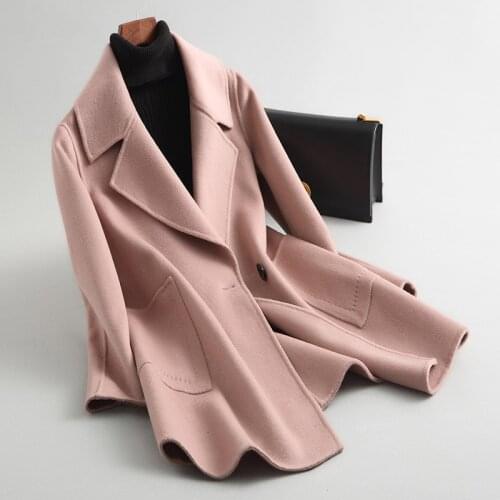 Autumn Winter Jacket Women Double-side Woolen Coat Female Korean Wool Coats Vintage Pink Jackets Manteau Femme KQN88107 MY1977