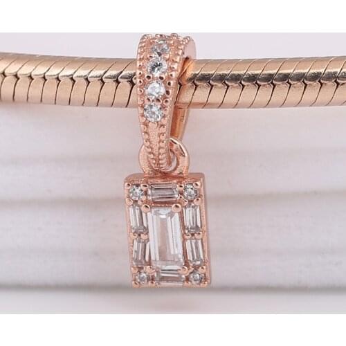 Authentic S925 Silver Rose Luminous Ice With Crystal Necklace Pendant Bead Charm for Women Bracelet Bangle DIY Jewelry