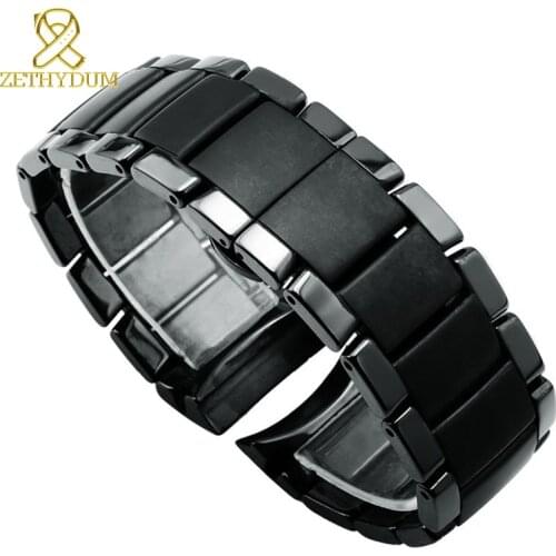Ceramic watchband Matt watch strap black bracelet wristwatchesband 22 24mm Butterfly buckle watch case belt