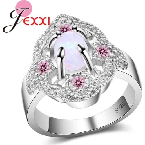 Luxury Trendy Gift For Mother/Girlfriend/Lover 925 Sterling Silver Prong Setting Opal Rings Women Party Jewelry