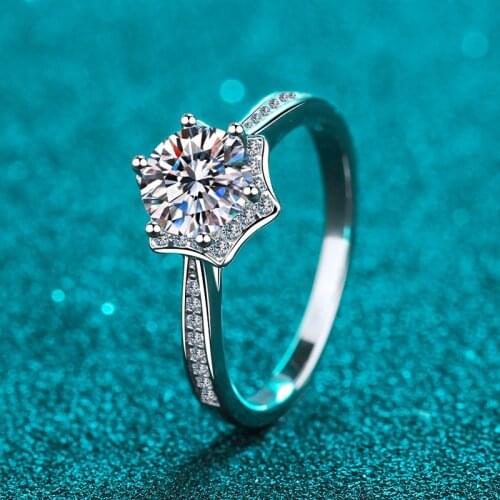 Silver 1 Carat Excellent Cut Diamond Test Passed D Color High Clarity Moissanite 6 Prong Starfish Ring Silver 925 Diamond Rings