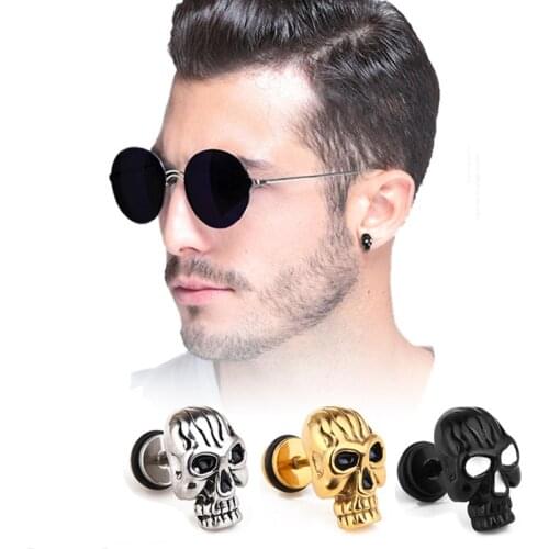 SexeMara 1 PC !Hot Sell Punk Skull Earrings For Men Boys Cool Jewelry Hip-hop Stud Earrings Vintage Rock Skeleton Earrings