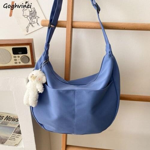 Crossbody Bags Zipper for Students Teens Solid Simple Travel Bag Bookbag School Shoulder Canvas Handbags Harajuku Versatile Chic