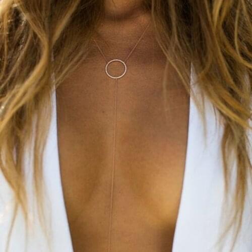 Trendy Circle Stick Choker Necklace Women Simple Gold Silver Color Long Chain Pendant Necklace Collares Jewelry Dropshipping