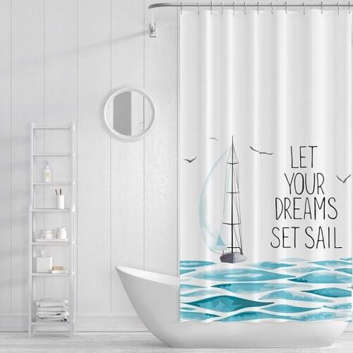 Sailboat Pattern Waterproof Shower Curatins Simple Charming Bathroom Decor Polyester Bath Curatin cortina banheiro T306