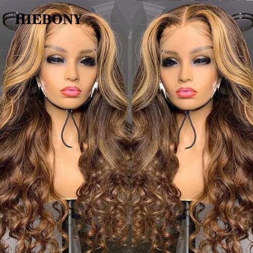 Highlight 4/27 Loose Wave Lace Front Human Hair Wigs with Baby Hair Brazilian 13x6 Highlight Wavy Lace Front Wigs Bleached Knots
