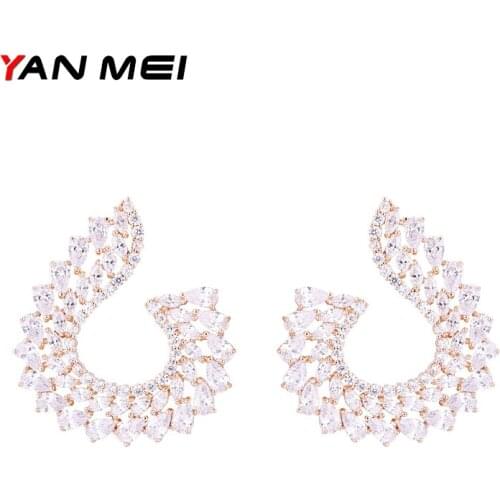 YAN MEI Design Jewelry Womens Cheap Shining Fashion Micro Pave Setting Cubic Zirconia Crystal Stud Earrings GLE6651