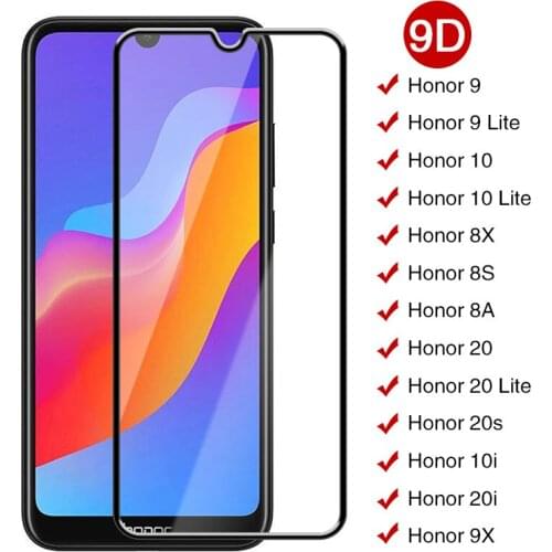 9D Tempered Glass on the For Huawei Honor 10 20 Lite 10i 20i 20s 9X 8X 8S 8A 10 Lite Screen Protective Glass Safety Film Case 9H