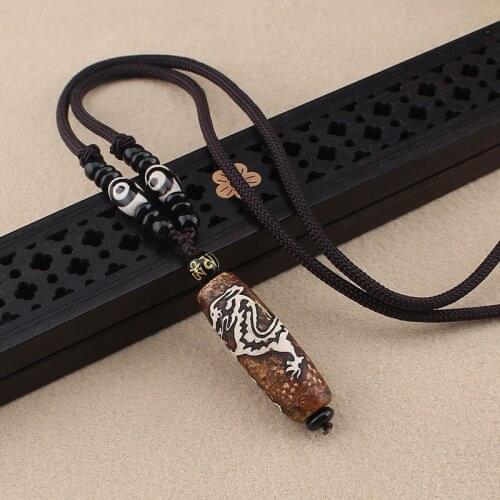 Nature Colors Random Chinese dragon pendant necklace Nature stone pendant jewelry Ethnic Nepal vintage exotic necklace women