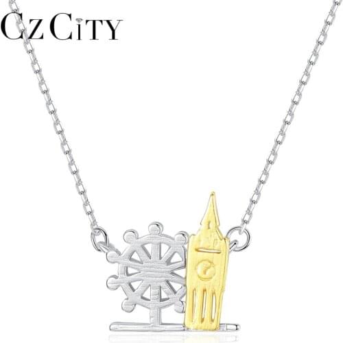 CZCITY New Collection 925 Silver Sterling Rudder & Big Ben Necklace for Women Trendy Multi-color Pendant Necklace Silver Jewelry