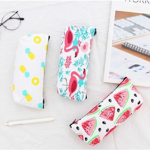 1pcs/lot Lovely Canvas Simple Flamingo Pineapple Watermelon Pencil Bag 3 Selections School Supply Student Gift Party Favors