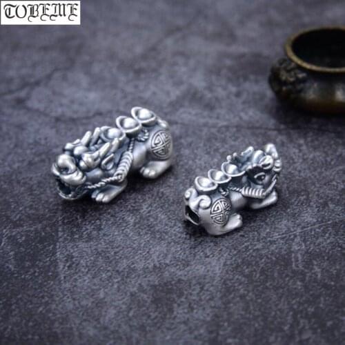 100% 3D 999 Silver Pixiu Beads Vintage Silver Fengshui Piyao Beads Good Luck Jewelry Loose Beads DIY Bracelet Lucky Animal