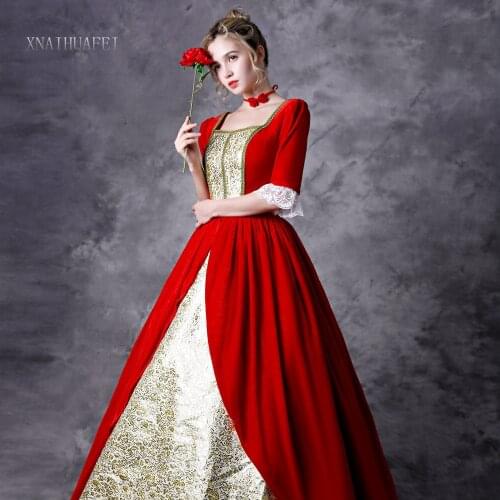 100%real royal red velvet princess cosplay ball gown medieval dress Renaissance gown queen Victorian Belle Ball gown