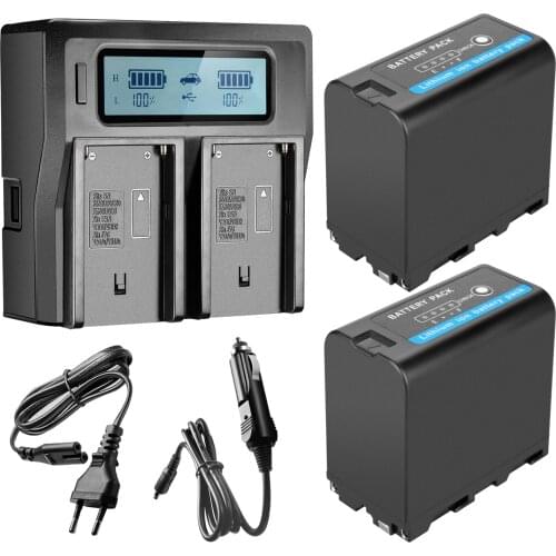 2Pcs 7800mAh NP F970 NP-F960 Power Indicator Battery Batterie + Ultra Fast LCD Dual Charger for Sony NP F970 F960 F550 F570 F770