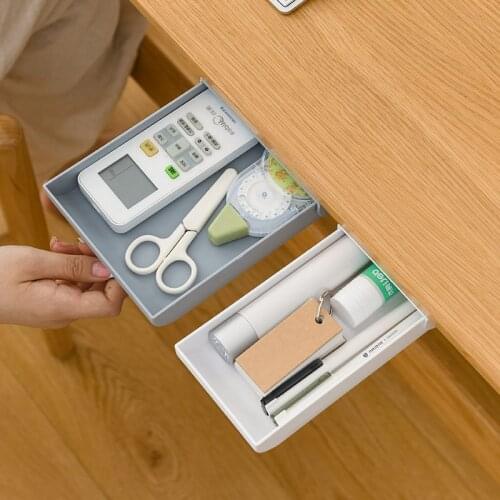2021 Self Stick Pencil Tray Desk Table Storage Drawer Organizer Box Under Desk Stand Self Stick under-drawer storage box