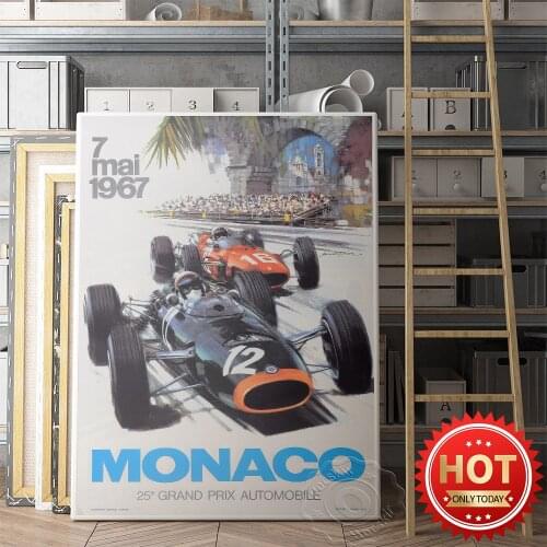Monaco 25th Grand Prix Automobile Vintage Art Poster, Boys Room Decor Stickers, 1976 7 Mai Formula One F1 Racing Retro Art Print
