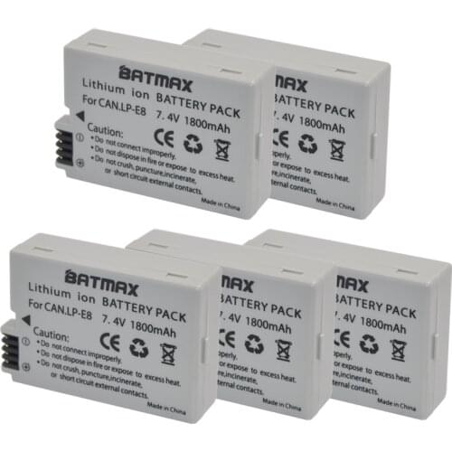 5-Pack 1800mAh LP-E8 LP E8 LPE8 Camera Battery Pack for Canon EOS 550D 600D 650D 700D Kiss X4 X5 X6i X7i Rebel T2i T3i T4i T5i