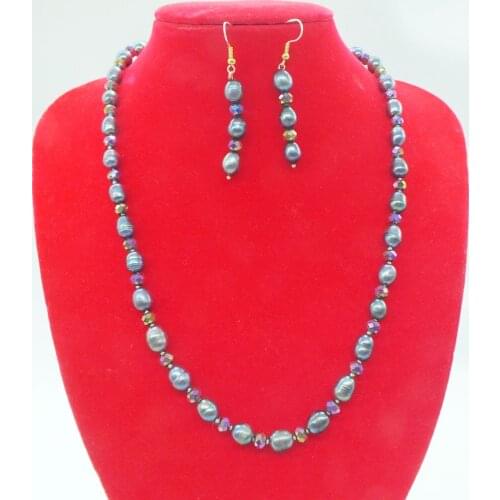 7-8MM natural freshwater pearls, crystal necklace. earring. Necklace set 18"