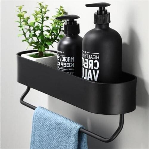 Bathroom Accessories Black Silver Shelf 30cm 50cm Lenght Shower Basket Storage Rack Towel Bar Wall Mounted Hooks