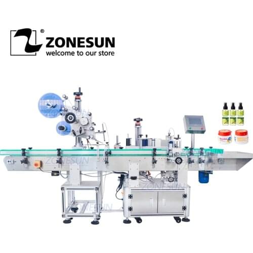 ZONESUN Automatic Labeling Machine Dual Use ZS-TB800 Automatic Round Bottle And Flat Cap Label Applicator Two Side Labeling