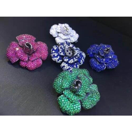 Green blue red cubic zircon flower brooch pin fine women jewelry free shipping 925 sterling silver with cubic zircon