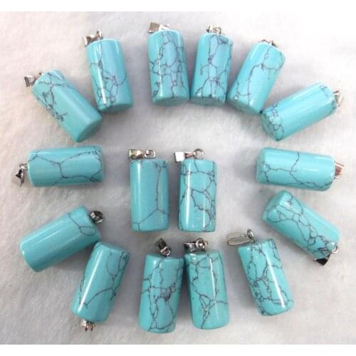Natural stone Quartz Crystal Turquoises lapis opal tiger eye cylinder pendants for diy jewelry making necklace Accessories50pcs