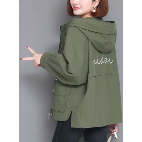 Spring Autumn Lining Hooded Coat Womens Plus Size 4XL Korean Loose Embroidered Letters Lady Windbreaker Casual Zipper Outwear