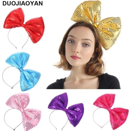 DUOJIAOYAN New Soild color Oversized bow headband Headdress knitted hair accessories Fashion Sequins Fabric Hair Band