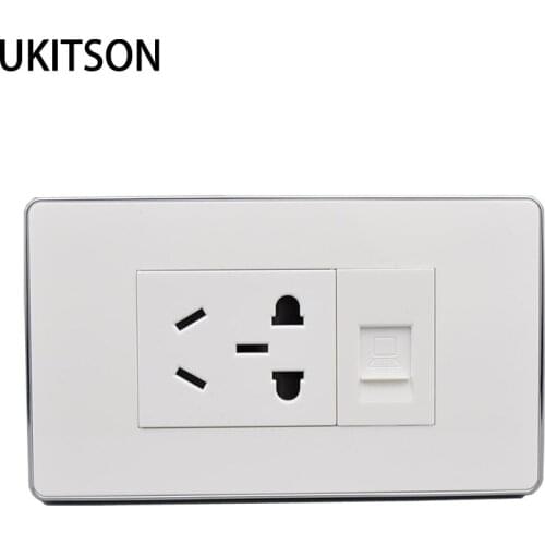 Silver Edge Power Panel AC250V 10A Electric Wall Plate With RJ45 CAT5E Network Plug