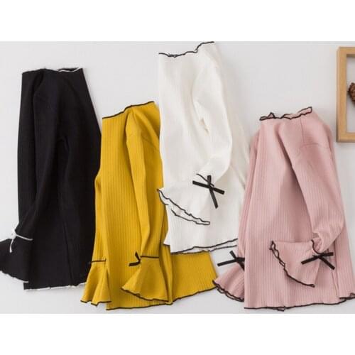 T-shirt For Girls 4-14 Years Children Tops Girl Flare Sleeve T-Shirt Spring Autumn Long Sleeve Base Shirt Kids Clothes